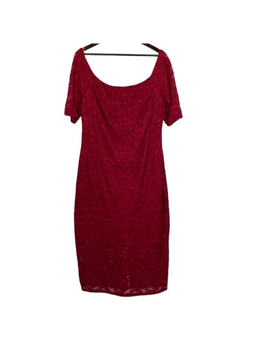 Plus Size Love J Burgundy Floral Lace Dress Short Sleeve 3X Elegant Knee Length